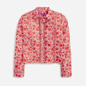 J.Crew with Liberty of London Fabric - Red White Floral Button Down Shirt Size 8